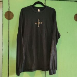 Men's long sleeve black t-shirt with Nordic Cross, XL, semi-fitted